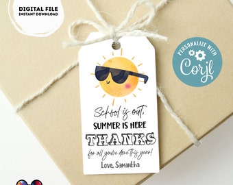 Teacher Appreciation Gift Tag Template | Editable Sunshine Thank You Tag | Printable Schools Out | End of Year Favor | summer Tag #SCH1