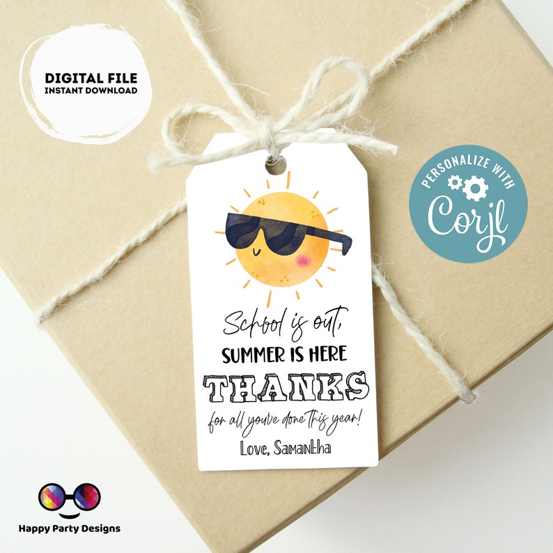 Teacher Appreciation Gift Tag Template | Editable Sunshine Thank You Tag | Printable Schools Out | End of Year Favor | summer Tag #SCH1 image 1