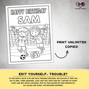 Editable Soccer Coloring Pages 5 | Soccer Birthday Activity | Any Age ...
