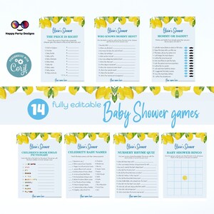 EDITABLE lemons Baby shower games bundle | Lemons baby shower | summer baby shower | Editable Baby Party Games | A little lemon  #B9