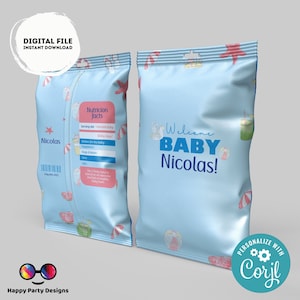 Bearbeitbarer Pool Baby Shower Chip Bag | Digitale Chip Tasche zum Ausdrucken | Party Snack Baby Junge | Personalisierte Dekoration #B1