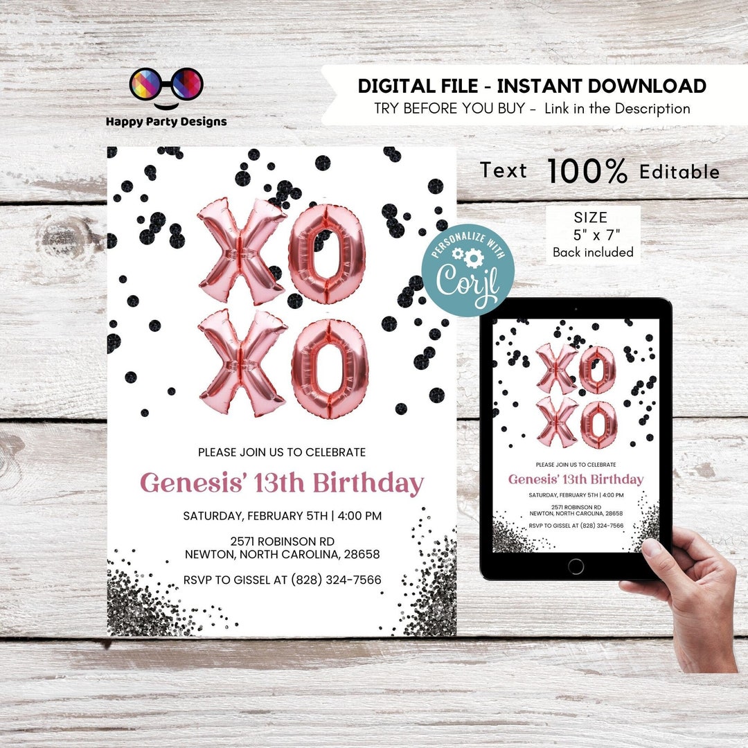 Editable Valentines Birthday Invitation XOXO Invitation Valentine ...