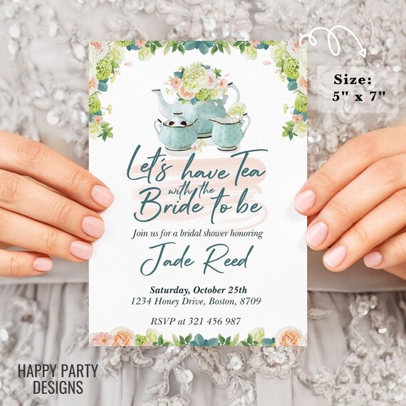 Bridal Shower Tea Party Invitation Template | Printable Bridal Tea Shower Invite | Bridal Brunch | Bridal shower invitation template #W1