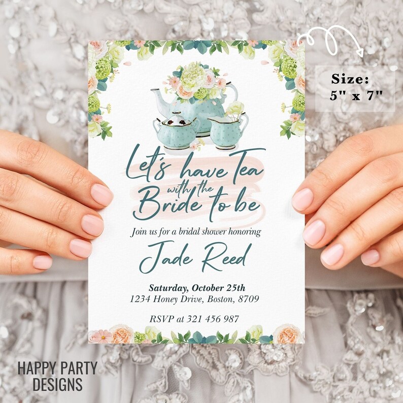 Bridal Shower Tea Party Invitation Template | Printable Bridal Tea Shower Invite | Bridal Brunch | Bridal shower invitation template #W1 image 1