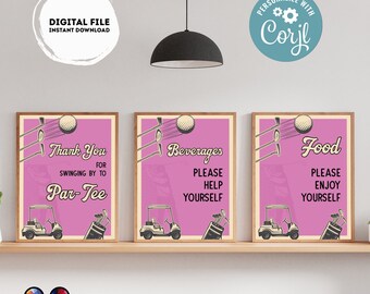 Editable golf party Signs (3) | par-tee  birthday | Golf birthday Decorations | girl |  retro golf buffet Sign | Party #K179