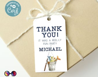 Editable fishing Favor Tag | Birthday Favor tags | Fishing Thank You Tags | Gone Fishing Birthday Party Decor | fishing bucket tag  #K152