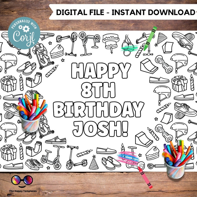 Scooter party, Scooter birthday party, Riders, Ramps, Helmet, Sneakers, Vans, printable banner, printable table runner