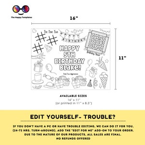 Editable Happy Birthday Coloring Page | Placemat Coloring Page | Any ...