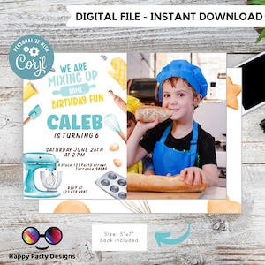 Editable Baking Invitation with picture | Baking Birthday Invitation Printable | Birthday boy | Boy Cooking Party | Baking Invite #K137