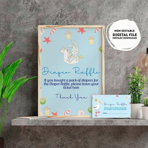 Panneau de baby shower de tombola de couches | Téléchargement instantané | carte de tombola de couches | demande de couches | petit garçon | signe de douche de bébé | douche d'été #B1