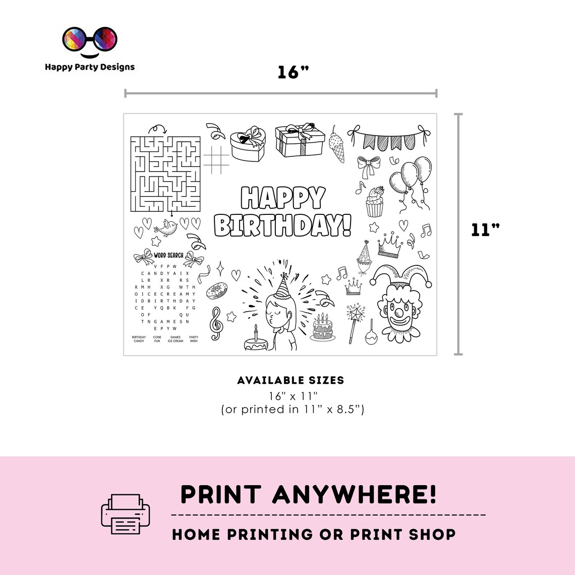 Happy Birthday Girl Coloring Activity Page | Instant Download ...
