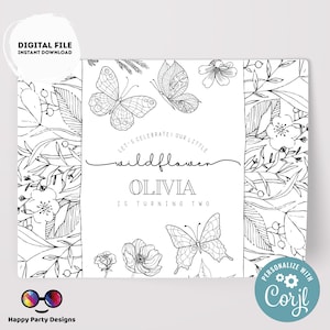 Editable Wildflower coloring page | Placemat coloring page | Any Age | Spring birthday | Wildflower Party Activity #K73