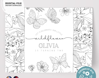 Editable Wildflower coloring page | Placemat coloring page | Any Age | Spring birthday | Wildflower Party Activity #K73