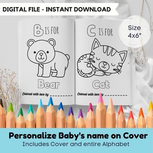 Baby Shower Coloring Book for boys 4&quot;x6&quot;| First ABC coloring book for Baby Shower Printable ABC Book Baby Shower Activity Baby Keepsake #B50