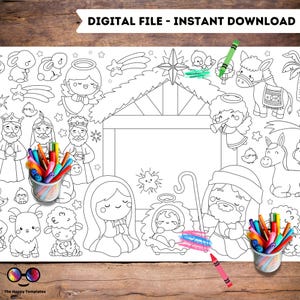 Nativity Scene coloring poster | Christmas XL Table Runner | Christmas coloring page | Christmas poster to color | Christmas table runner