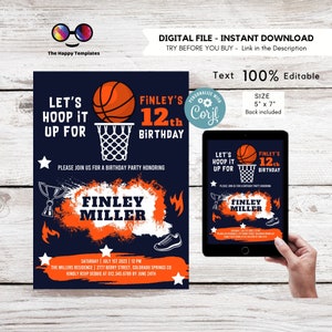 Basketball Birthday Invitation Template | Any age | Basketball Theme Birthday | Basketball Invite Template | Sport invite #K251