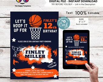 Basketball Birthday Invitation Template | Any age | Basketball Theme Birthday | Basketball Invite Template | Sport invite #K251