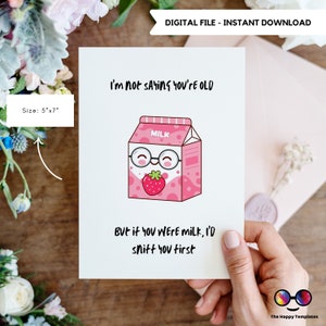 Druckbare Alte Milch Geburtstagskarte | I'd Sniff You First Birthday Greeting | Niedliche Geburtstagskarte | Happy Birthday Karte rosa | Sofort Download