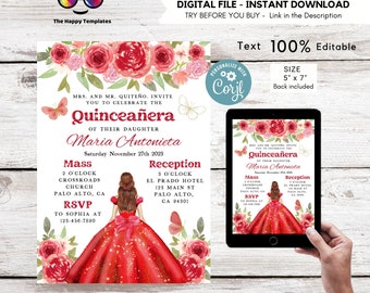 Red quinceanera invitation - Etsy México Red quinceanera invitation - Etsy México
