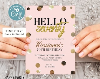 Hello seventy invitation | woman birthday | 70th Birthday Invitation For Women | Printable 70th Birthday Party Invitation #A21