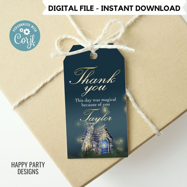 Enchanted Forest Favor Tag | Glitter Gift Tags | Thank you tags | Birthday girl | Party Bag Tags | Editable Gift Labels  #K153