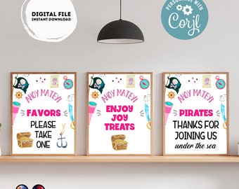 Editable Pirates Birthday Signs (3) | Pirates Party | girl birthday Decorations | Pirate Birthday | Buffet Sign | Ahoy #K108