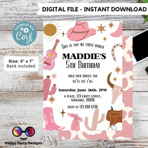 Editable not my first rodeo Cowboy Birthday Party Invitation | Wild West Cowgirl 1st Rodeo Birthday | Birthday girl | Ranch Birthday #K136
