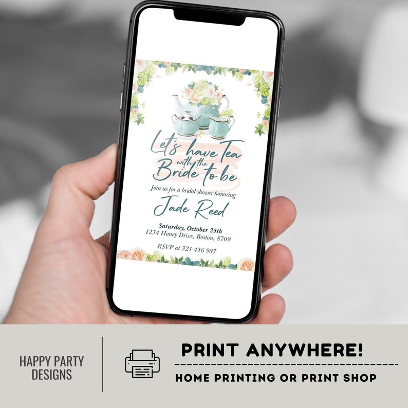 Bridal Shower Tea Party Invitation Template | Printable Bridal Tea Shower Invite | Bridal Brunch | Bridal shower invitation template #W1 image 4
