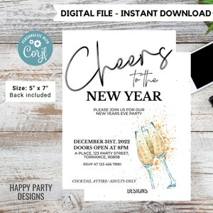 Editable Cheers to the new year Party Invitation | New year Party printable invite | Party Invitation | Christmas invite | New year #A39