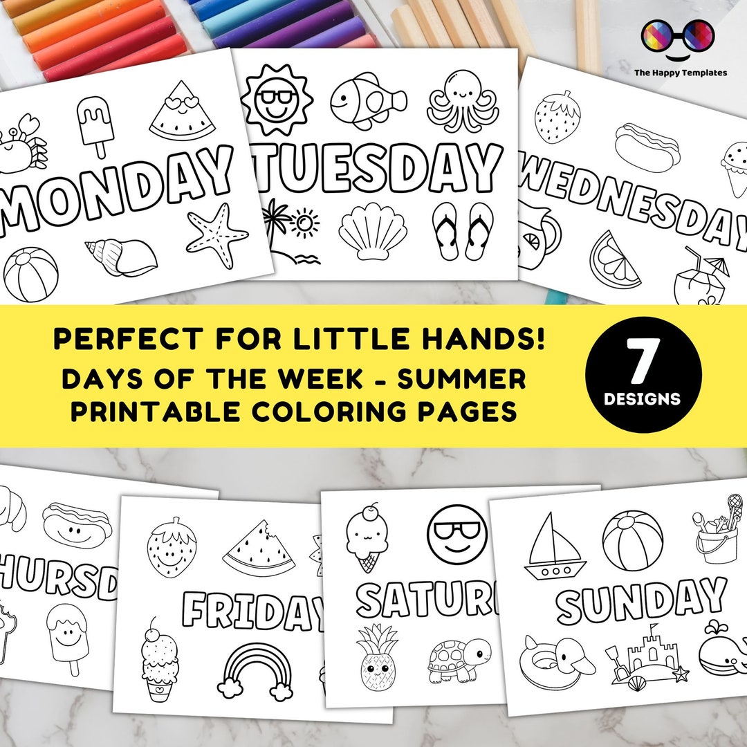 Summer Days of the Week Printable Coloring Pages for Kids Coloring