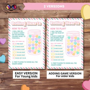Rolling Hearts Valentines Printable Game | Valentines Day Candy Dice ...