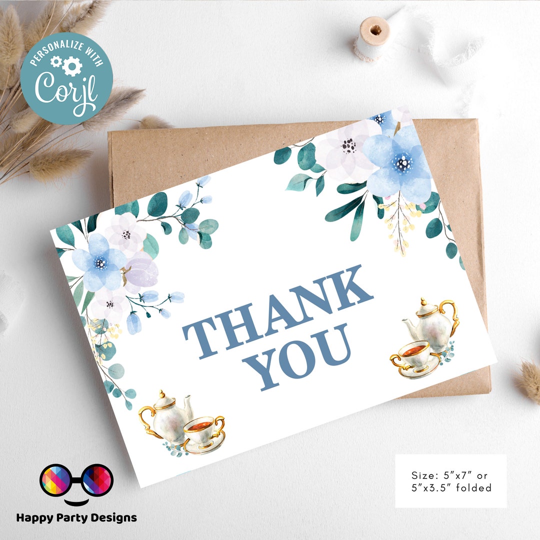 Editable Tea Party Thank You Card | Birthday | Baby Shower ...