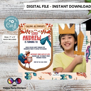 Enchanted Party Invitation with picture | Editable Dragon Birthday Party | Magical Birthday | Dragons And Knights Birthday | any age #K145