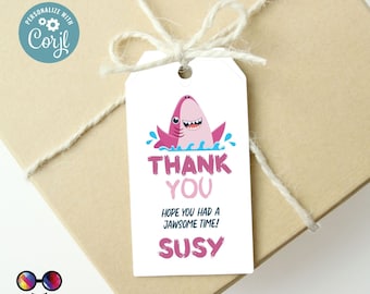 Editable shark Favor Tag | Shark Birthday Favor tags | Jawsome time Watercolor download | Under the sea party | Pool party gift tag  #K146