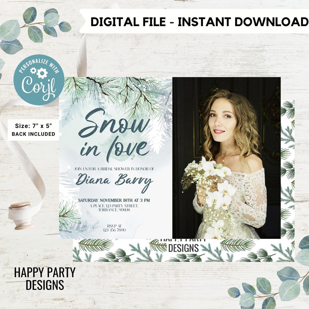 Editable Snow in Love Themed Bridal Shower Invitation With Photo ...