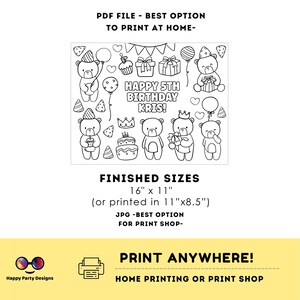 Editable teddy bear coloring page | Placemat coloring page | Any Age | Baby shower | Baby shower activity | party placemat | Bear party image 4