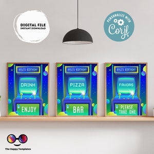 Editable Arcade Birthday Signs (3) | Neon Arcade Party | Boy birthday Decorations | Neon Birthday party  Buffet Sign | Arcade signs  #K248