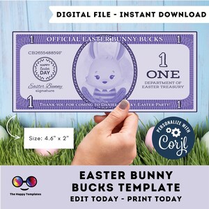 Easter Bunny Bucks Printable | Editable | Easter Play Money | Easter game | Easter party Activity | Instant Download