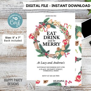 Editable Eat, drink and be Merry Party Invitation | Christmas friends Party printable | Christmas Party Invitation | Christmas invite #A38