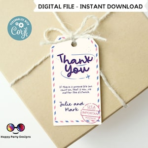 Editable Thank You Tags Moving Away | Thank You Gift Tags |  Travel Party Favors | Farewell Party Thank you Labels  | Treat bag Labels #A8