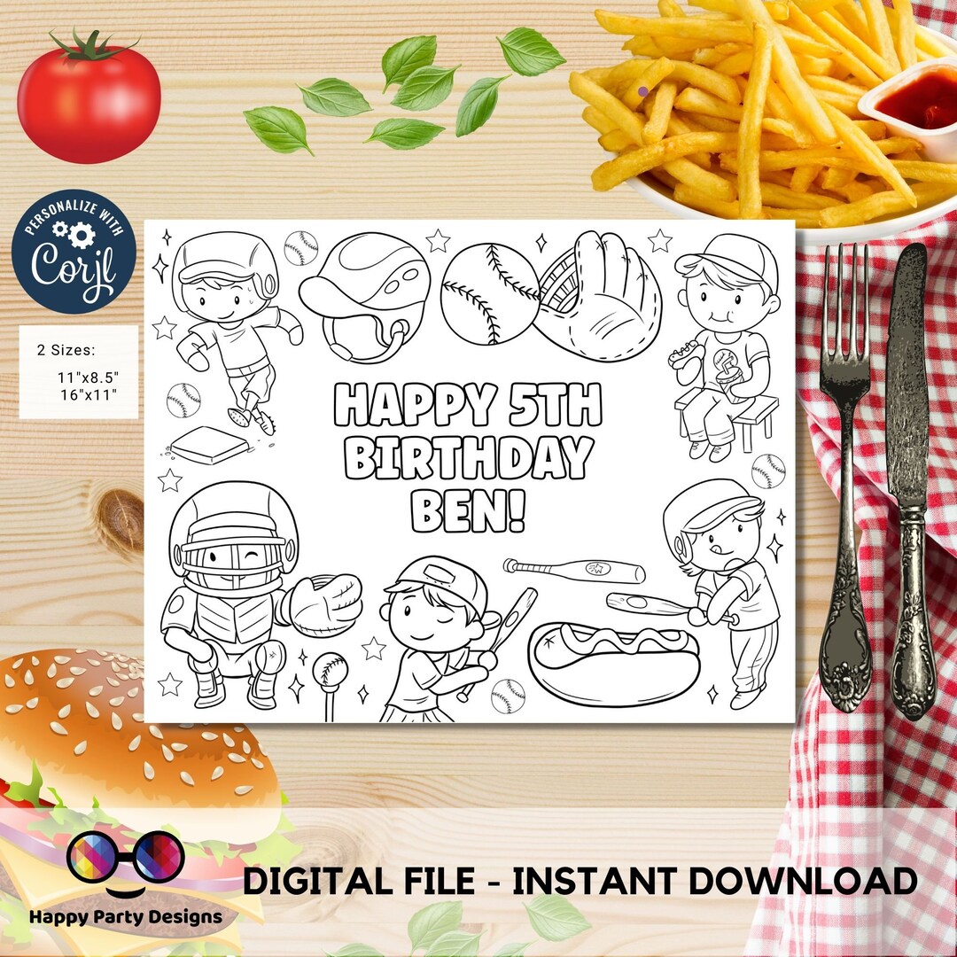 Editable Baseball Birthday Coloring Page | Sports Party | Baseball ...