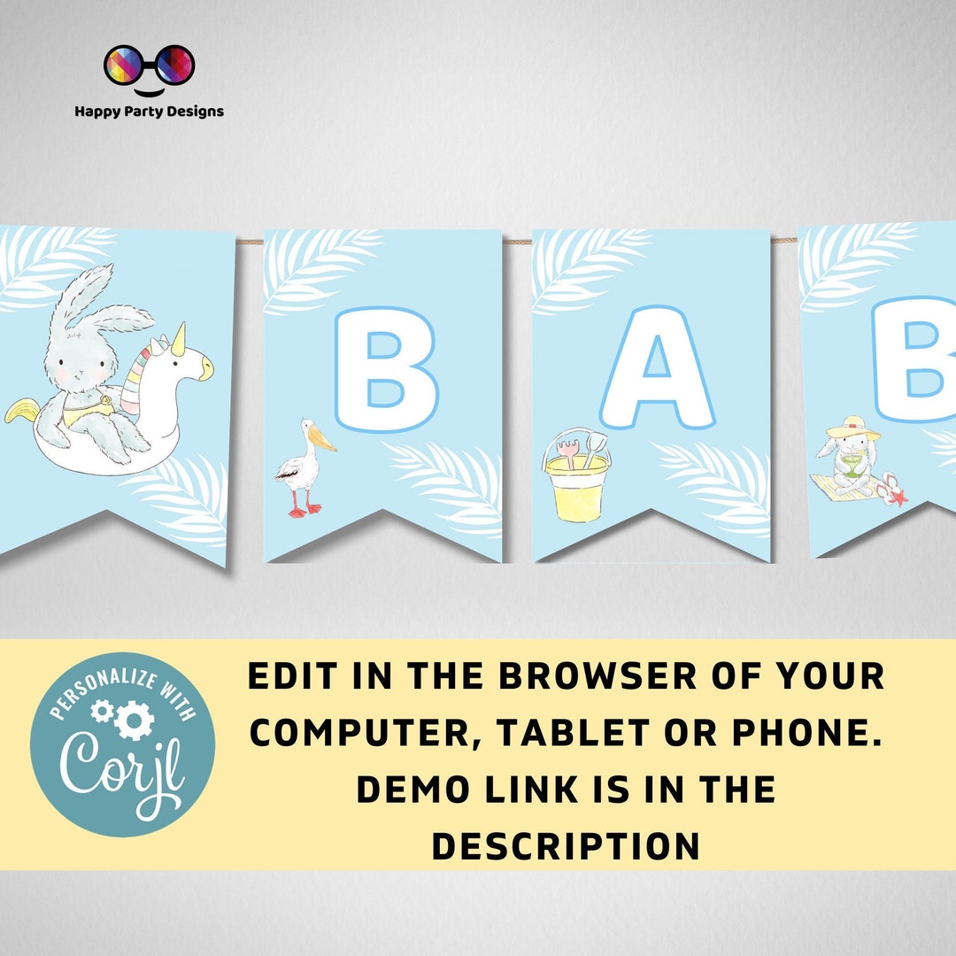 Blue Pool Baby Bash Banner Printable | Baby Bash Party Banner | Boy ...