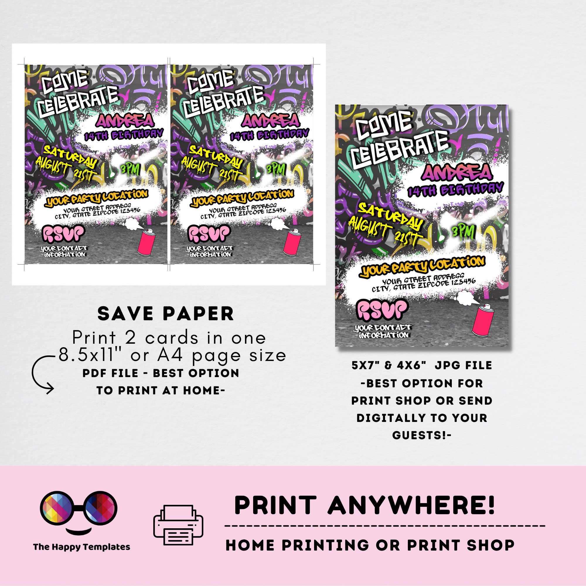 Editable Graffiti Invitation Digital Graffiti Printable Etsy