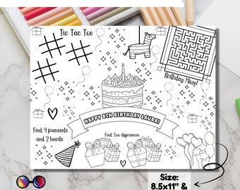 Editable happy birthday placemat | Placemat coloring page | Any Age | birthday activity for kids |  Party Activity | Piñata party