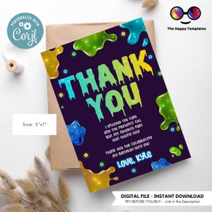 Slime Dankeschön Karte | Slime Party Einladung | Geburtstagskind | Slime Geburtstag Postkarte | Schleimparty | Slime Geburtstagskarte | Junge #K125