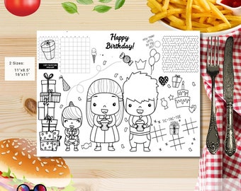 Printable Happy birthday Party Coloring Page | Birthday Activity | Placemat instant download | Printable Party Games Activity for kids #K126