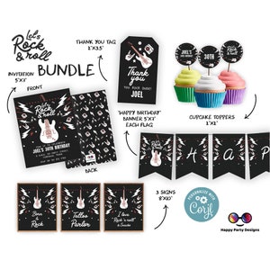 Rock &#39;n roll Birthday Invitation Bundle | Rock Star Party Invitation  Rock Guitar Birthday invitation Invitation Pop Star Rock n&#39; roll  #A12