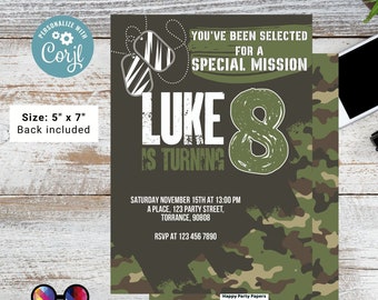 Kids Editable Army birthday invitation | Printable Birthday Army Party Invitations | Any Age | Birthday boy army party | ID Badges #K241