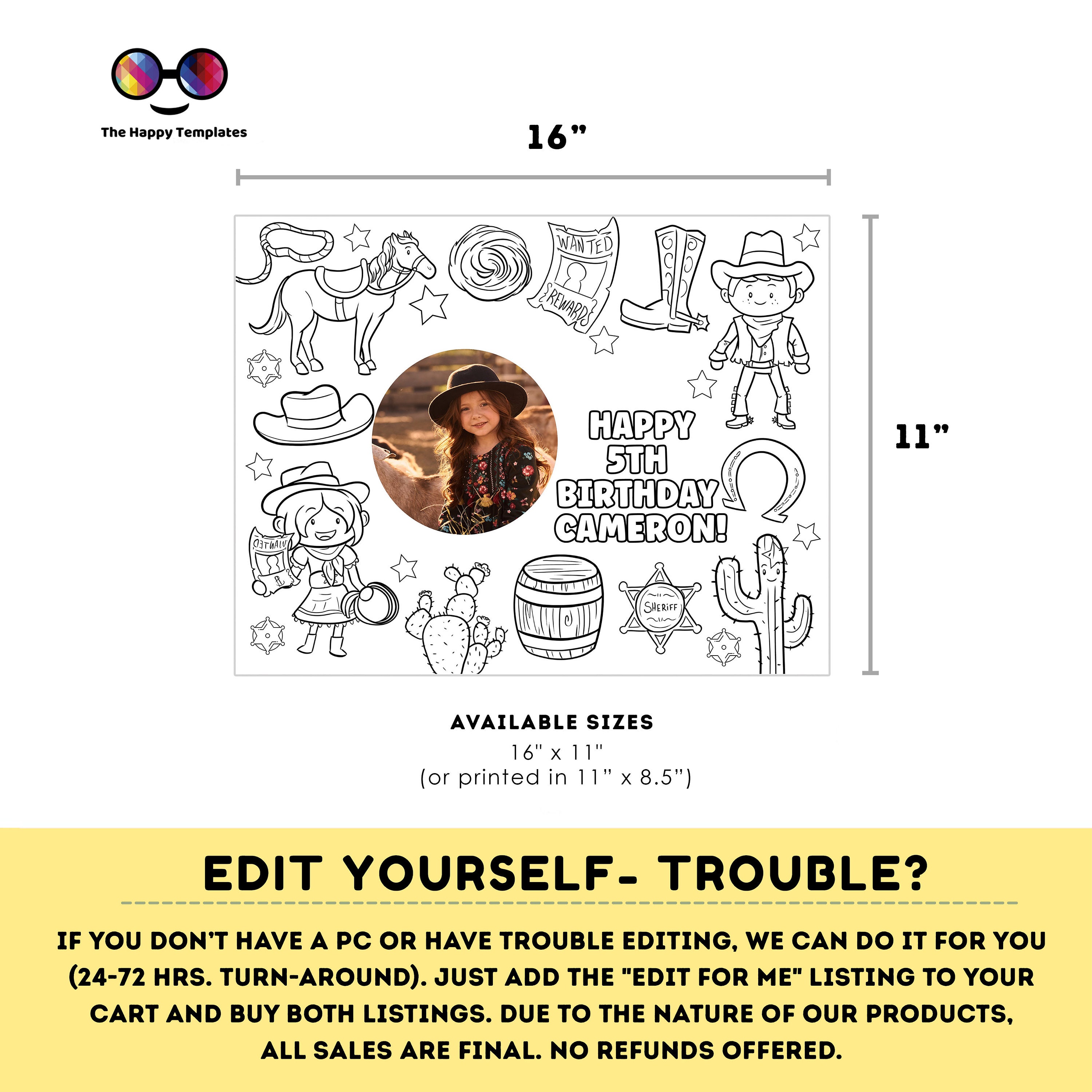 Editable Rodeo Images Editable Rodeo Birthday Coloring Page With Picture Wild West - Etsy