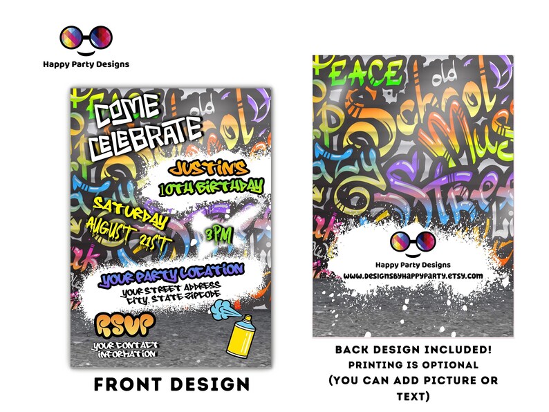 Editable Graffiti Invitation Digital Graffiti Printable Etsy